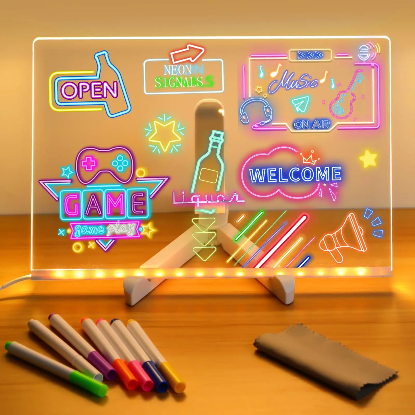 Tableau LED Acrylique USB Réinscriptible avec Stylos Couleurs – Veilleuse Gaming Décorative