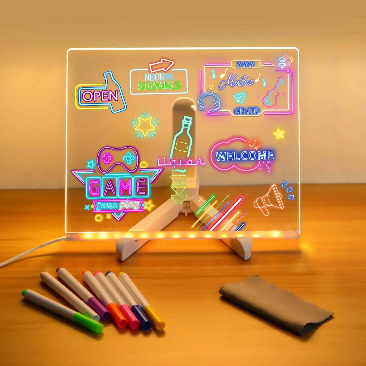 Tableau LED Acrylique USB Réinscriptible avec Stylos Couleurs – Veilleuse Gaming Décorative
