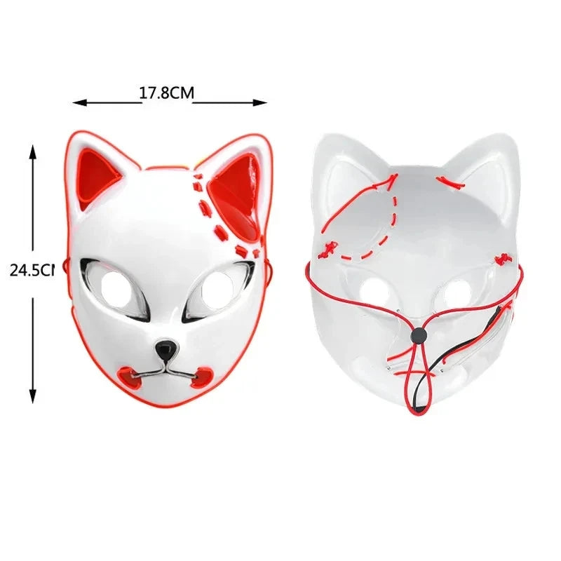 Masque LED Japonais Chat Néon – Cosplay Anime Halloween Lumineux Visage Complet