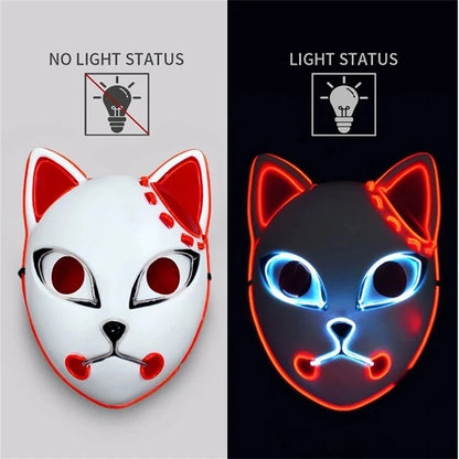 Masque LED Japonais Chat Néon – Cosplay Anime Halloween Lumineux Visage Complet