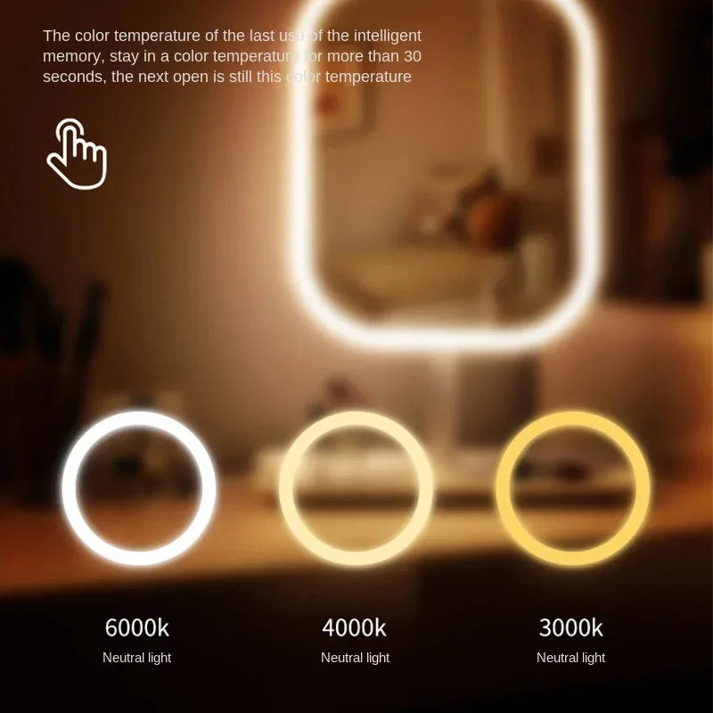 Miroir LED Tactile 3 Couleurs avec Support – Miroir Maquillage Bureau & Chambre