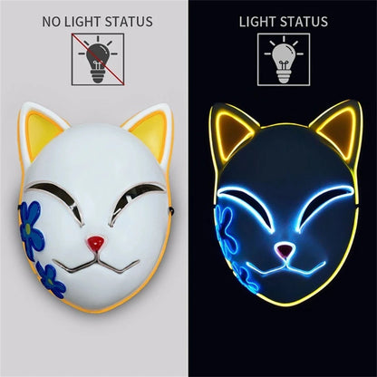 Masque LED Japonais Chat Néon – Cosplay Anime Halloween Lumineux Visage Complet