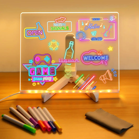 Tableau LED Acrylique USB Réinscriptible avec Stylos Couleurs – Veilleuse Gaming Décorative