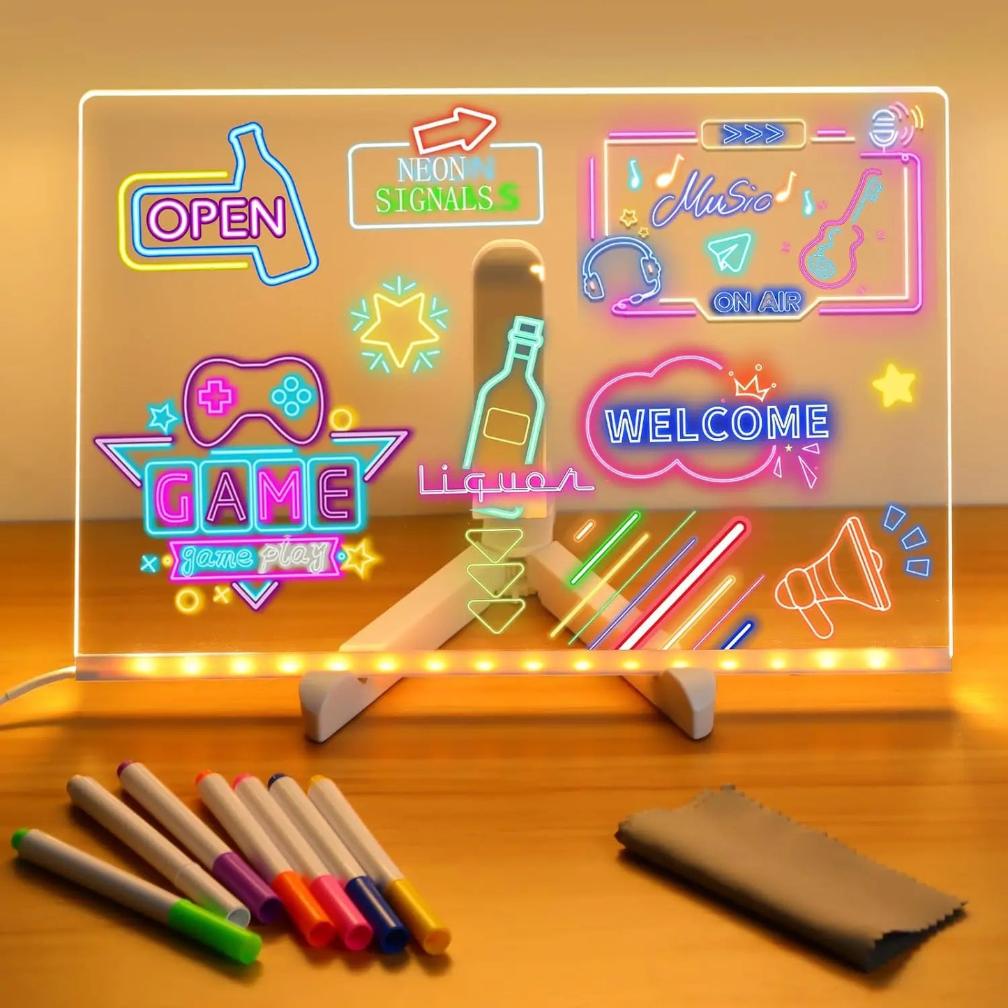 Tableau LED Acrylique USB Réinscriptible avec Stylos Couleurs – Veilleuse Gaming Décorative
