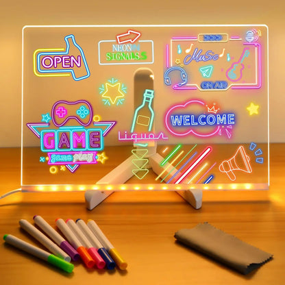 Tableau LED Acrylique USB Réinscriptible avec Stylos Couleurs – Veilleuse Gaming Décorative