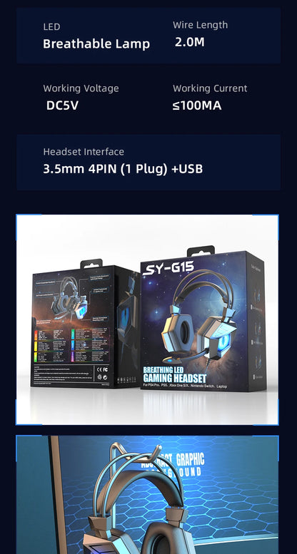 Casque Gaming RGB avec Micro – Casque Filaire PS4 PS5 Xbox PC LED Anti-Bruit