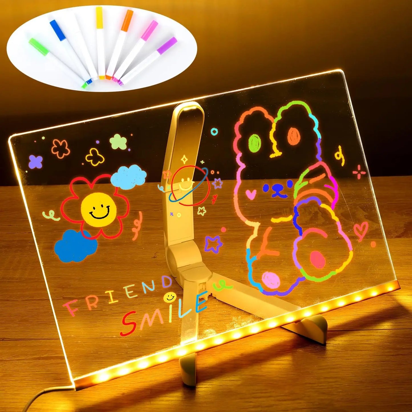Tableau LED Acrylique USB Réinscriptible avec Stylos Couleurs – Veilleuse Gaming Décorative
