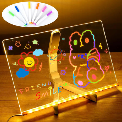 Tableau LED Acrylique USB Réinscriptible avec Stylos Couleurs – Veilleuse Gaming Décorative