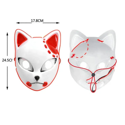 Masque LED Japonais Chat Néon – Cosplay Anime Halloween Lumineux Visage Complet