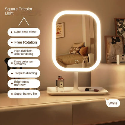 Miroir LED Tactile 3 Couleurs avec Support – Miroir Maquillage Bureau & Chambre