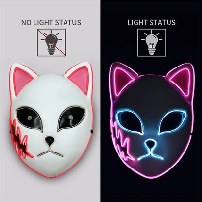 Masque LED Japonais Chat Néon – Cosplay Anime Halloween Lumineux Visage Complet