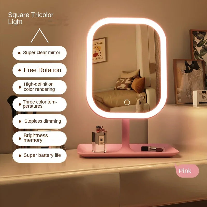Miroir LED Tactile 3 Couleurs avec Support – Miroir Maquillage Bureau & Chambre